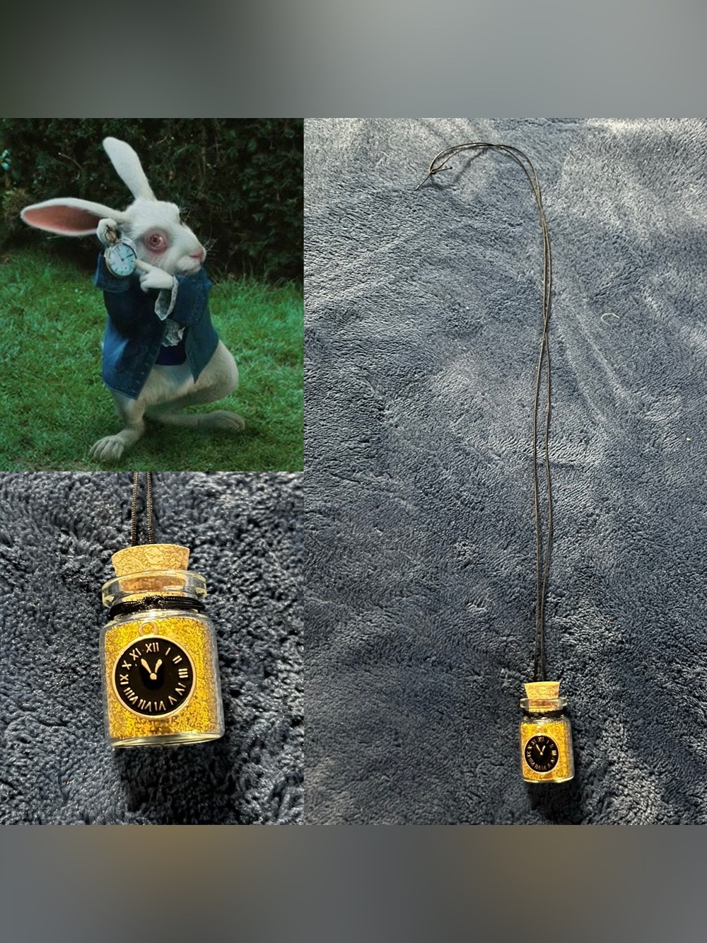Disney Alice In Wonderland Clock Pendant Inspired Potion Fairy Bottle Necklace